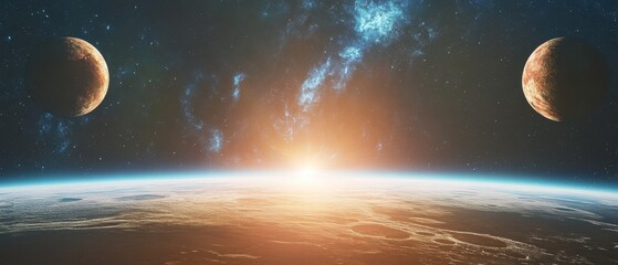 Wall Mural - two planets in space with a sun in the middle