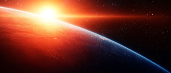 Wall Mural - a planet with a sun shining on it