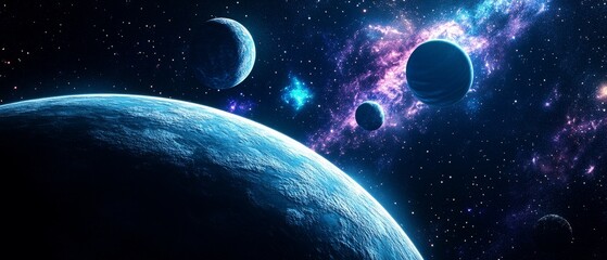 Wall Mural - a blue planet with a purple planet in the background