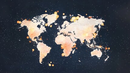 artistic representation of a world map featuring soft lights and a textured background. ideal for gl