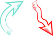 © Kakigori Studio - Green and red up and down arrows doodle vector illustration. Set of two design elements success and failure concept