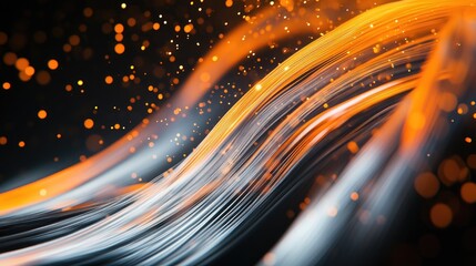 Poster - A mesmerizing digital stream of abstract orange and white lines streaks across a dark backdrop, evoking the flow of data and the speed of technology.