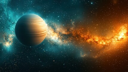 Wall Mural - Gas giant planet amidst vibrant nebulae