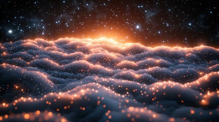 Wall Mural - Glowing cloudscape at sunset, starry night sky