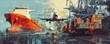 © ArtistryAlchemy - Multimodal Logistics. A split view image showing a truck, cargo ship, and airplane all transporting goods simultaneously in a synchronized supply chain operation.