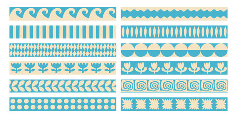 Fototapete - Vector border and frame element, pattern in simple floral wavy and groovy naive style, ocean and vacation theme,  flowers and plants, floral botanic hand drawn design templates, modern art prints
