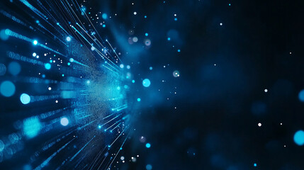 Wall Mural - Dynamic blue light particles create mesmerizing visual effect, representing data flow and technology
