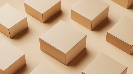 Poster - Beige square boxes arranged in a repeating pattern on a beige background.