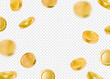 © lightgirl - Gold falling coins. Coins flying, blur effect. Money golden cash coins background on transparent background. Gambling, casino, profit concept. Income poster Jackpot win.