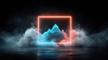 Wall Mural - neon square frame in smoke