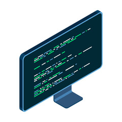 Wall Mural - Isometric monitor. Computer monitor isometric desktop. Program code on a monitor screen. Modern monitor. Vector illustration
