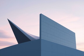 Wall Mural - Modern architectural structure with unique geometric design and soft pastel sky