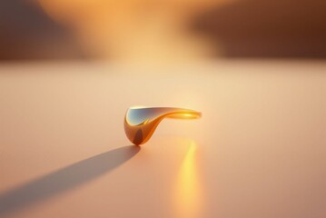 Wall Mural - Elegant golden ring casting long shadow on a soft surface illuminated by warm light
