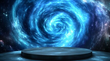 Wall Mural - a podium in the heart of a black hole, surrounded by swirling gravitational waves.