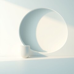 Wall Mural - Minimalist design with a smooth white circle and a simple cup creating a serene atmosphere
