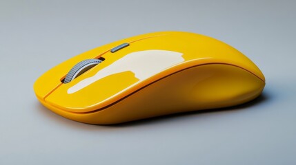 Bright yellow computer mouse features sleek, modern design. Perfect for tech, office, and workspace illustrations. Ideal for web and graphic design projects, enhancing any professional setting.