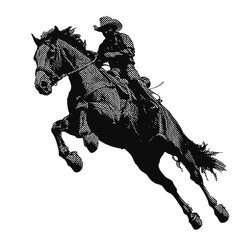 Wall Mural - wild west cowboy on a horse. western vintage halftone grunge vector design element