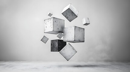 Poster - Abstract concrete cubes levitating in minimalist setting