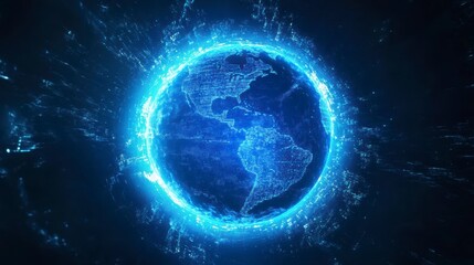 Aufkleber - Glowing digital Earth with energy radiating outwards, showcasing North and South America.