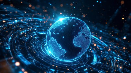 Fototapete - Futuristic digital globe with glowing network connections.