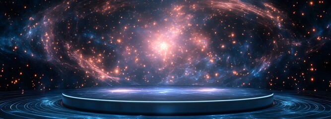 Wall Mural - a podium in the middle of a cosmic wormhole, with space and time warping around it.