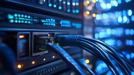 Poster - Server room cables connected to network equipment