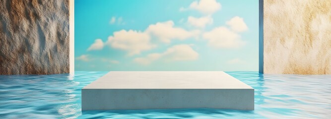 Wall Mural - a podium floating in an endless void, reflecting infinite alternate realities.