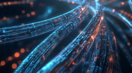 Poster - Abstract glowing data lines swirling
