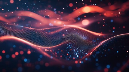 Aufkleber - Abstract red and blue glowing particles wave background.