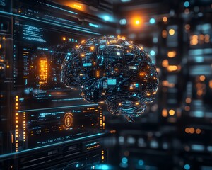 Aufkleber - Glowing AI brain with intricate technological layers