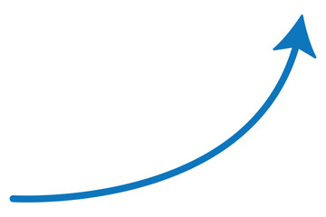 Wall Mural - a simple, blue , curved arrow pointing to the right and down on a white background. direction symbol