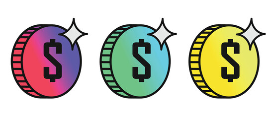 Wall Mural - Coins of Value: A captivating graphic composition showcasing three colorful coins, each embellished with a subtle glimmer, symbolizing wealth, investment, and financial concepts. 