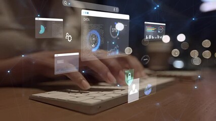 Wall Mural - woman analyst uses a computer ai artificial intelligence and dashboard for data business analysis an