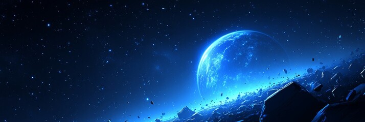 Wall Mural - a vibrant blue galaxy filled with countless stars shimmering against a dark backdrop, evoking the im