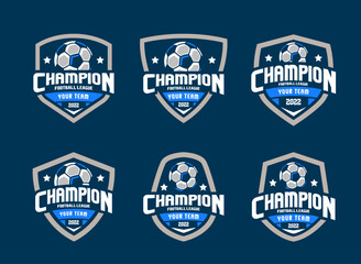 set of soccer logo or football club sign badge. football logo with shield background vector design