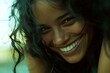 © R - Commercial digital ads concept art. Long hairdo - curly hair. Stunning smiling mixed-race girl - for ads, ad page ad and digital use. African american hair concepts inspiration. Long hair art.