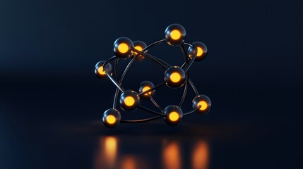 Wall Mural - abstract molecular structure with interconnected glowing spheres. concept for science, technology, o