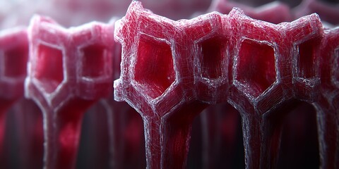 Intricate Cellular Structures with Luminescent Red and Web-like Filaments