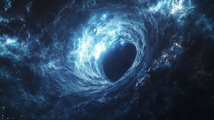 Wall Mural - A black hole and its surrounding accretion disk, with beams of light radiating from its core