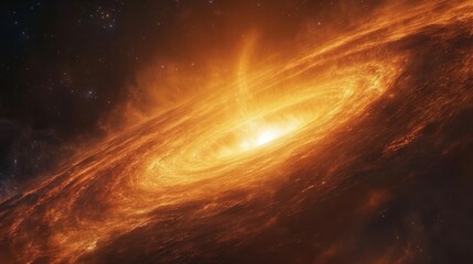 Wall Mural - A black hole in the distance, with glowing gas and cosmic energy swirling around it