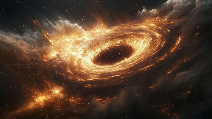 Wall Mural - A black hole surrounded by a shimmering accretion disk, with stars being consumed by its gravity 