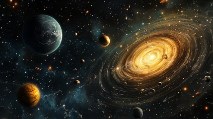 Wall Mural - A black hole warping space-time, causing stars and planets to distort and bend 