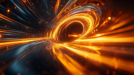 Wall Mural - A futuristic city on the edge of a black hole, with its towers glowing from the intense light 