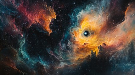 Wall Mural - A cosmic rift caused by a black hole, splitting the stars and creating a visual anomaly 