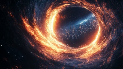 Wall Mural - A futuristic city on the edge of a black hole, with its towers glowing from the intense light 