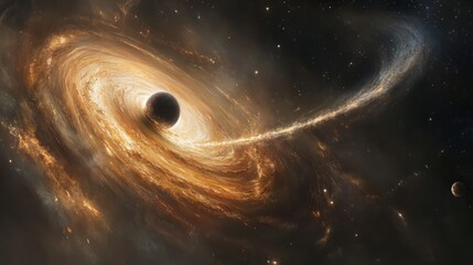 Wall Mural - A galaxy being sucked into a black hole, stars and planets being consumed by its gravity