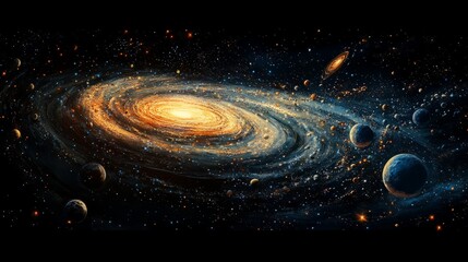 Wall Mural - A galaxy being sucked into a black hole, stars and planets being consumed by its gravity
