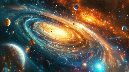 Wall Mural - A space-time distortion caused by a black hole, with planets and stars warping and bending 