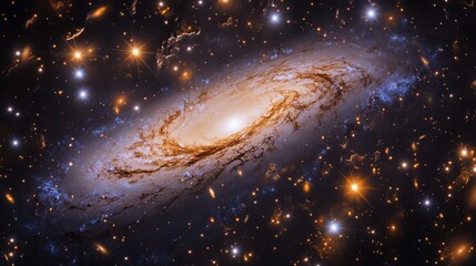 Wall Mural - A vast galaxy with stars swirling around a massive black hole, light bending toward its center 