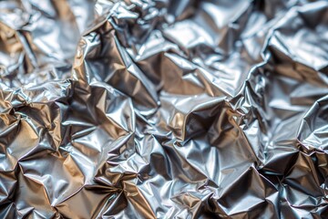 Canvas Print - crumpled silver foil macro with reflective texture